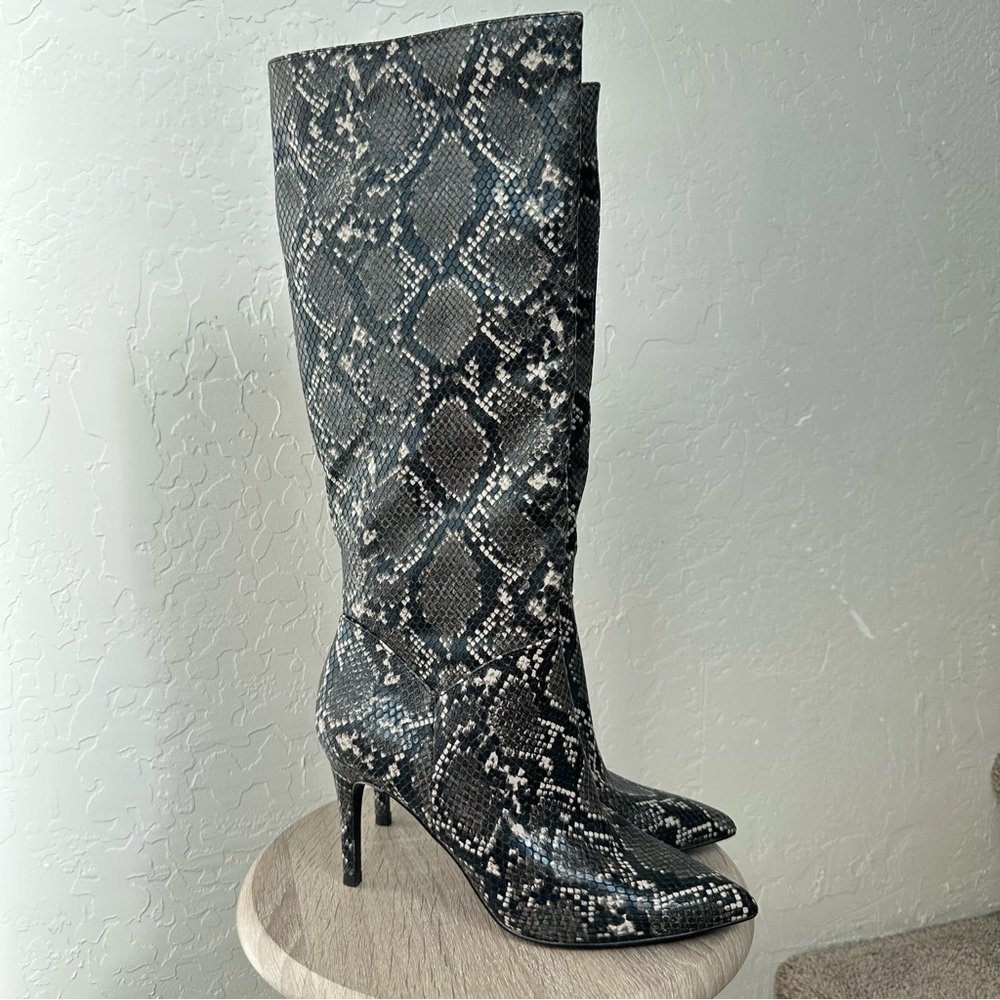 Steve Madden Kinga Black Snakeskin Heeled Boots